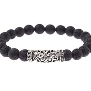 Bracelet pierre volcanique & pierre de pin — Style chinois, détails sculptés