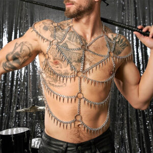 Harnais-chaîne pour homme — Design punk à pointes, multi-anneaux