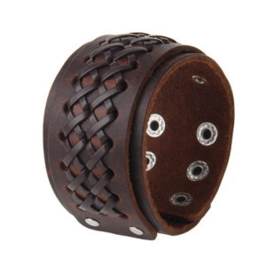 Bracelet manchette en cuir tressé — Style biker & bondage