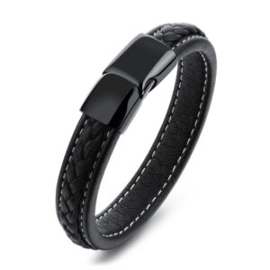 Bracelet en cuir premium — Fermoir magnétique titane noir